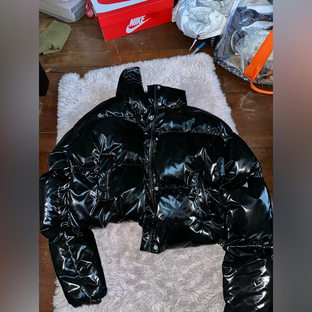 shiny black jacket
